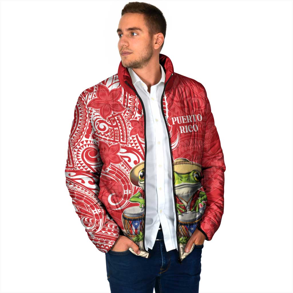 Personalized Puerto Rico Padded Jacket Coqui Frog With Polynesian Pattern - Polynesian Pride