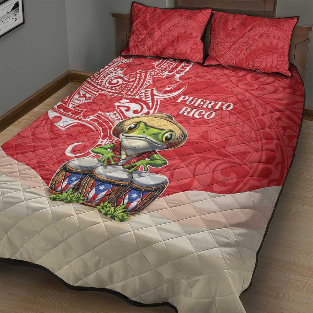 Puerto Rico Quilt Bed Set Coqui Frog With Polynesian Pattern - Polynesian Pride