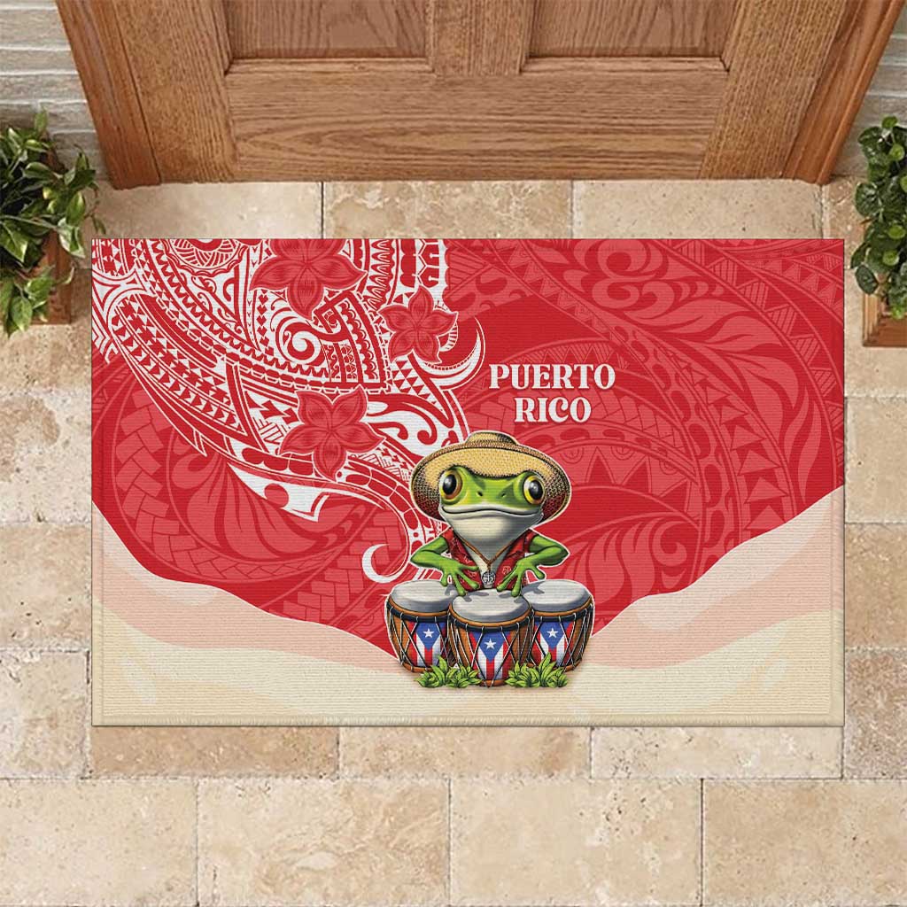 Puerto Rico Rubber Doormat Coqui Frog With Polynesian Pattern - Polynesian Pride