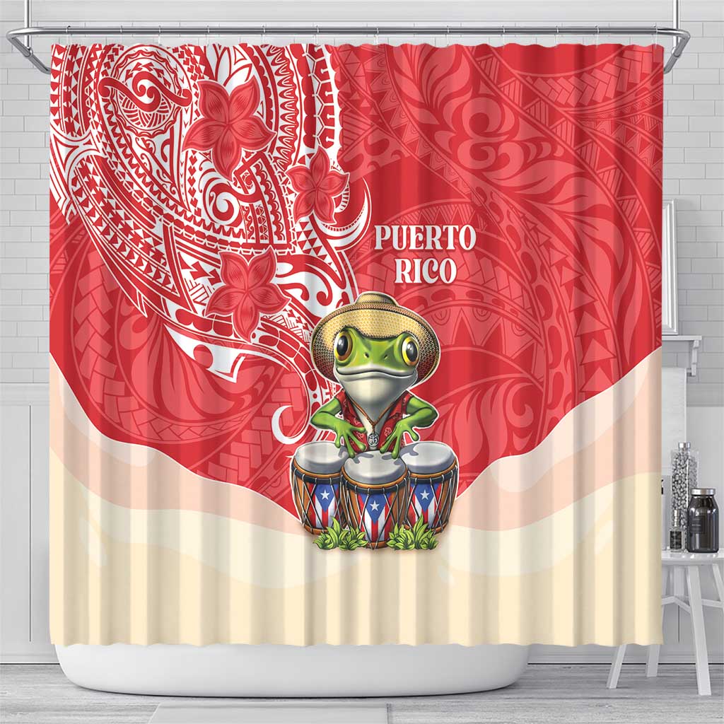 Puerto Rico Shower Curtain Coqui Frog With Polynesian Pattern - Polynesian Pride
