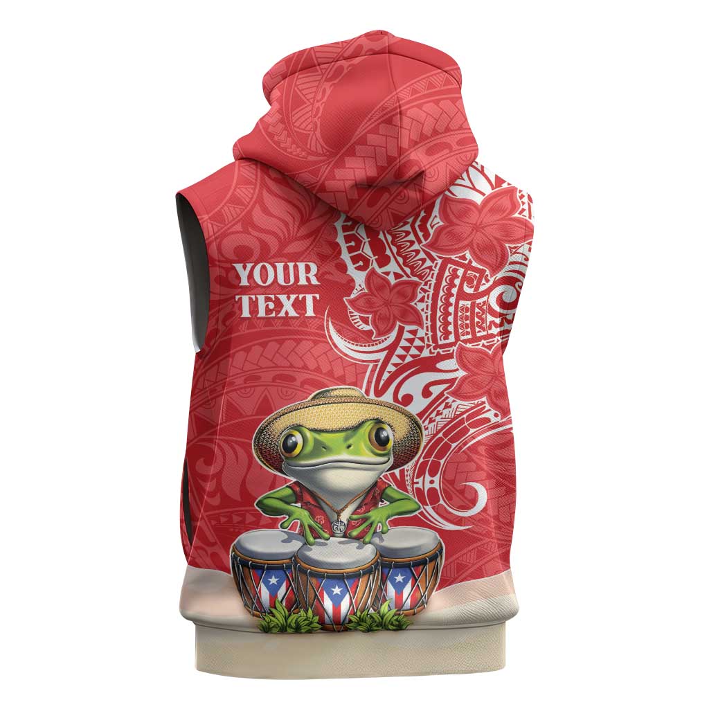 Personalized Puerto Rico Sleeveless Hoodie Coqui Frog With Polynesian Pattern - Polynesian Pride