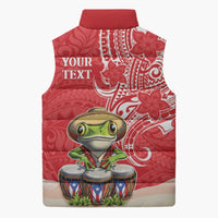 Personalized Puerto Rico Sleeveless Puffer Jacket Coqui Frog With Polynesian Pattern - Polynesian Pride