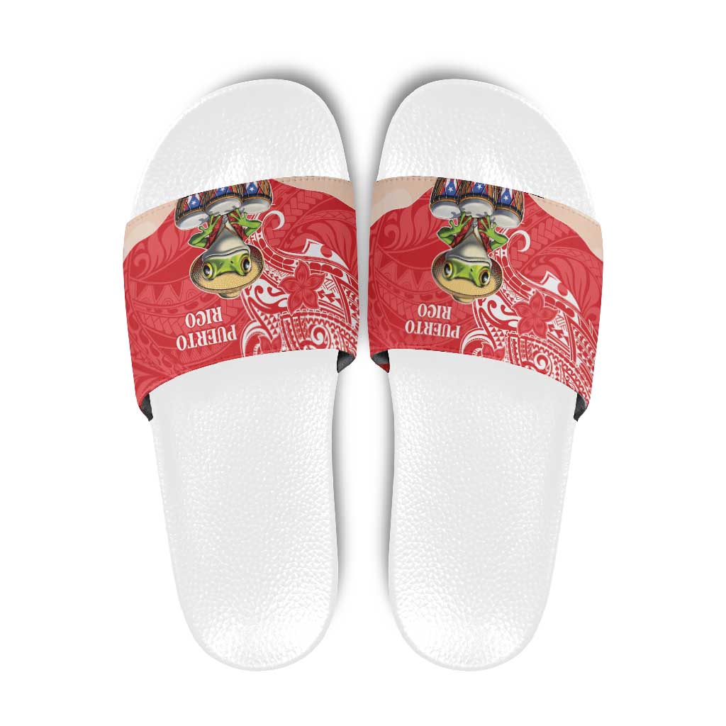Puerto Rico Slide Sandals Coqui Frog With Polynesian Pattern - Polynesian Pride