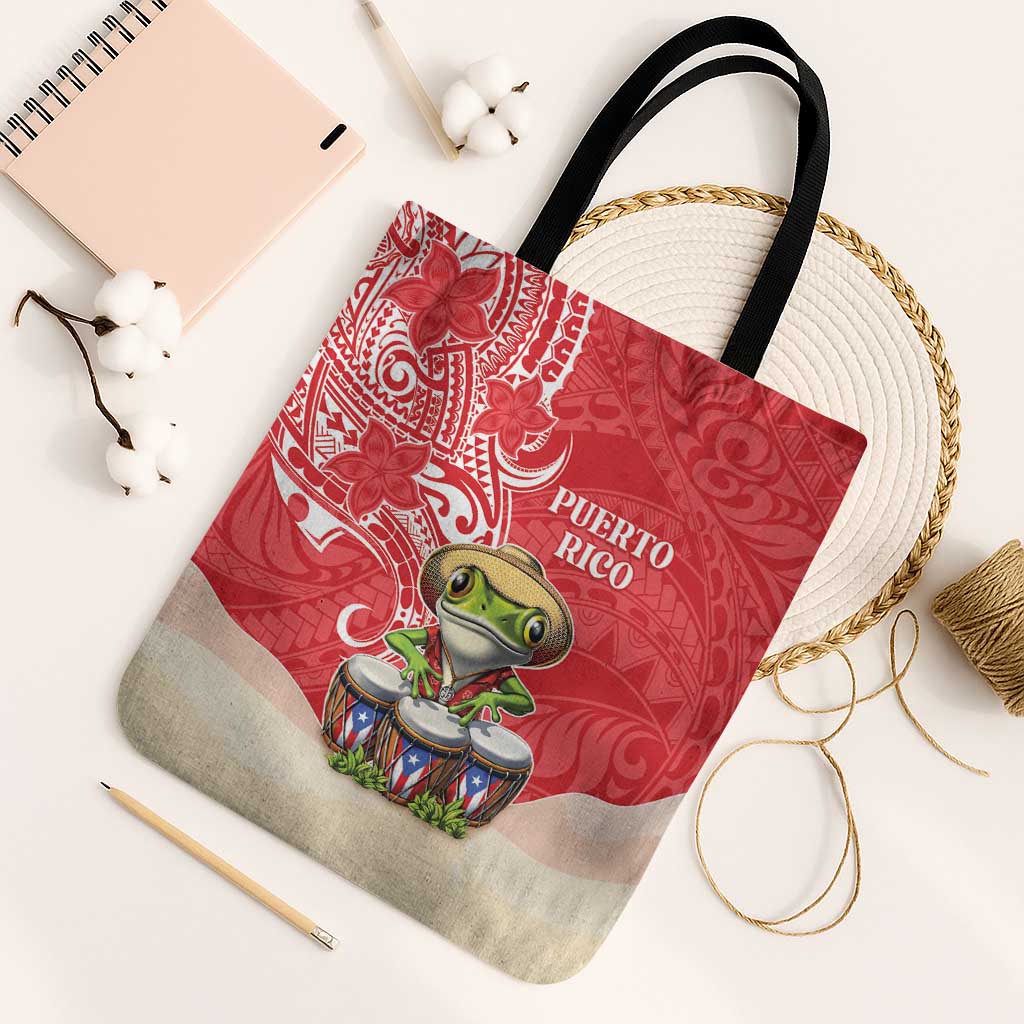 Puerto Rico Tote Bag Coqui Frog With Polynesian Pattern - Polynesian Pride