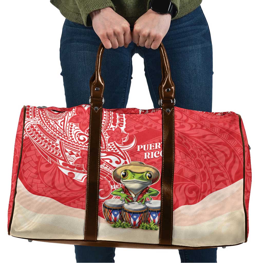 Puerto Rico Travel Bag Coqui Frog With Polynesian Pattern - Polynesian Pride