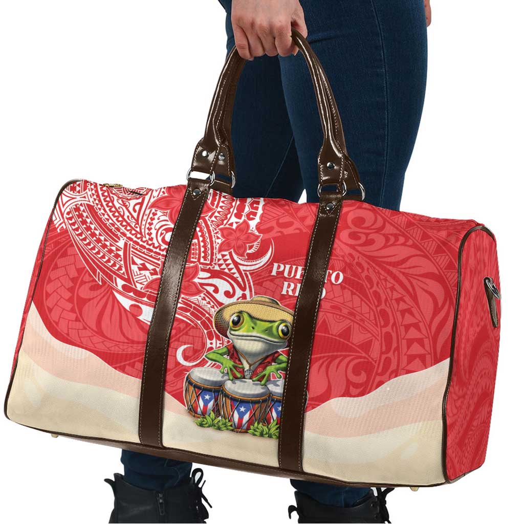 Puerto Rico Travel Bag Coqui Frog With Polynesian Pattern - Polynesian Pride