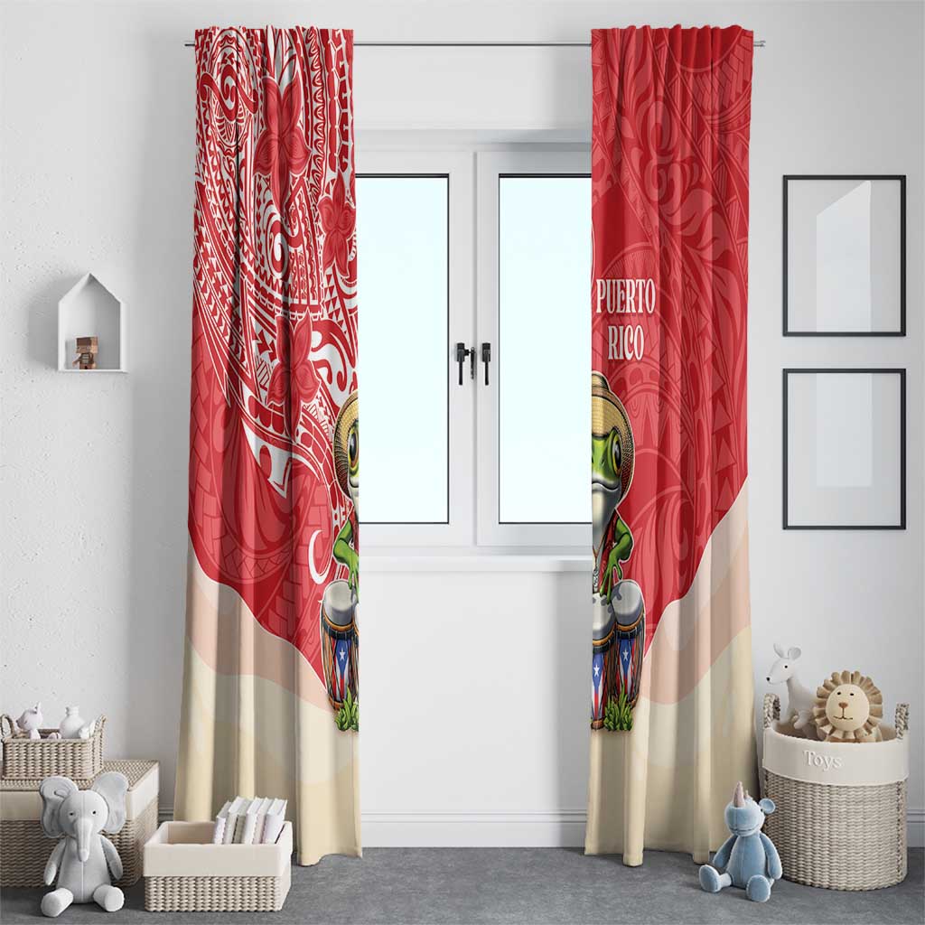 Puerto Rico Window Curtain Coqui Frog With Polynesian Pattern - Polynesian Pride