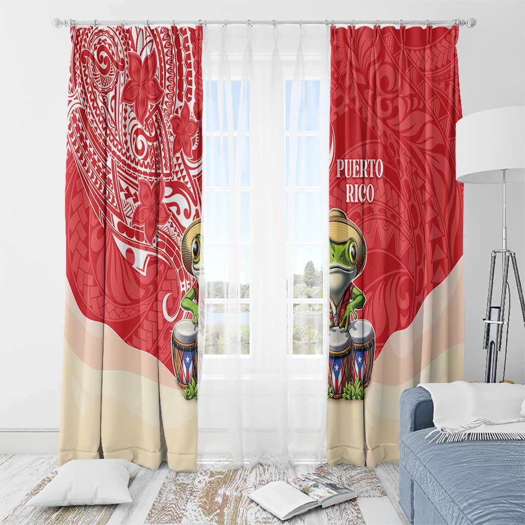 Puerto Rico Window Curtain Coqui Frog With Polynesian Pattern - Polynesian Pride