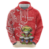 Personalized Puerto Rico Zip Hoodie Coqui Frog With Polynesian Pattern - Polynesian Pride