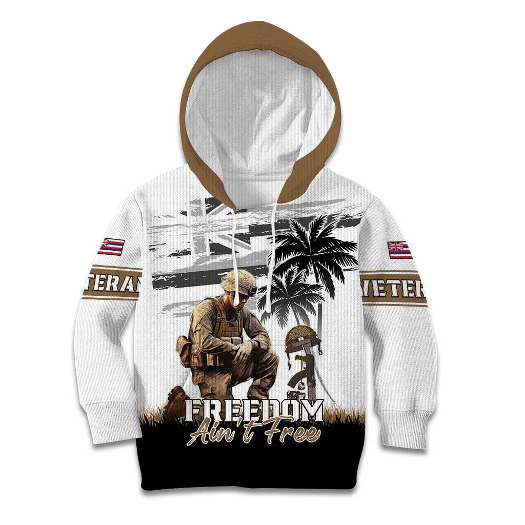 Hawaii Veterans Day Kid Hoodie Honor The Fallen Flag Grunge Style LT05 Hoodie White - Polynesian Pride