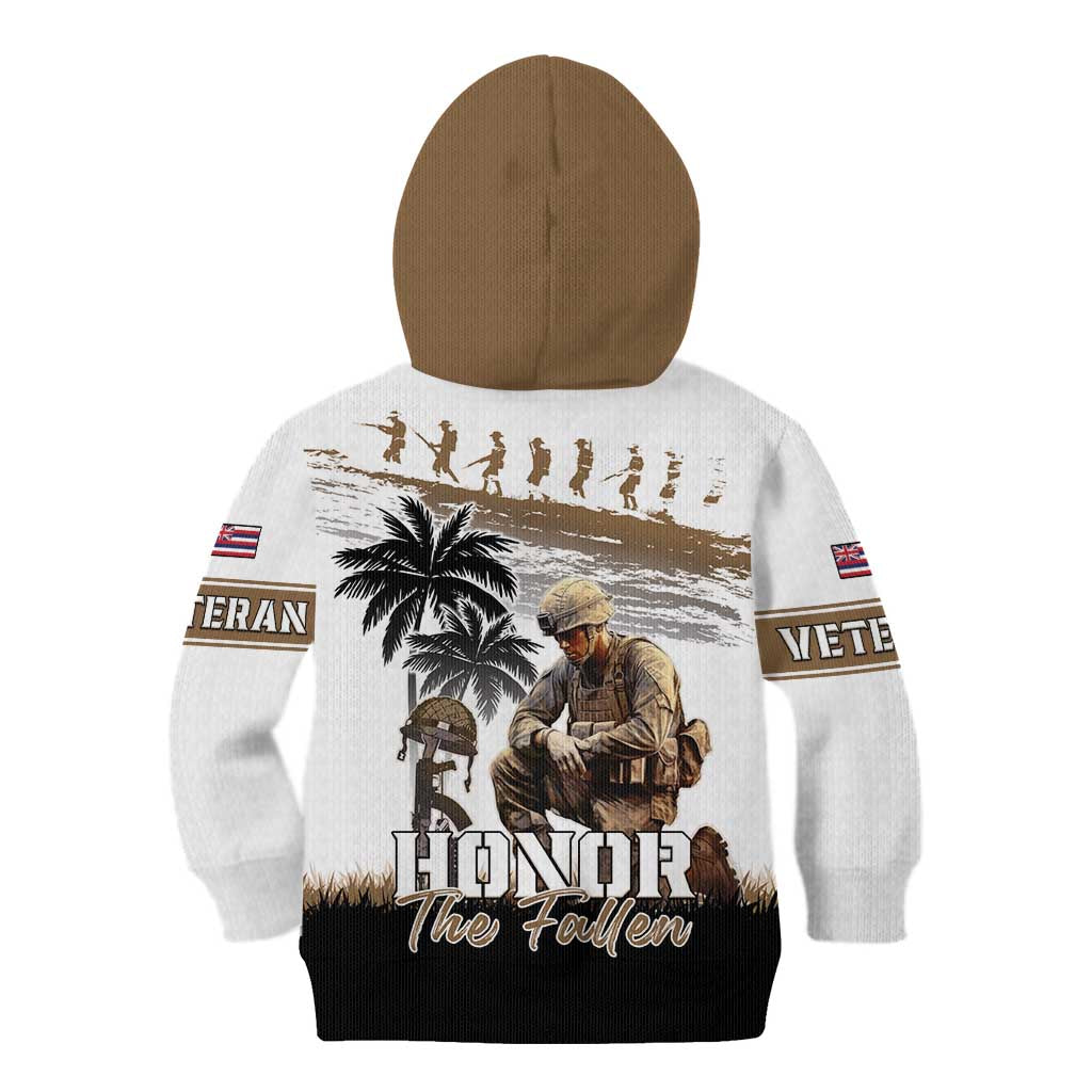 Hawaii Veterans Day Kid Hoodie Honor The Fallen Flag Grunge Style LT05 - Polynesian Pride