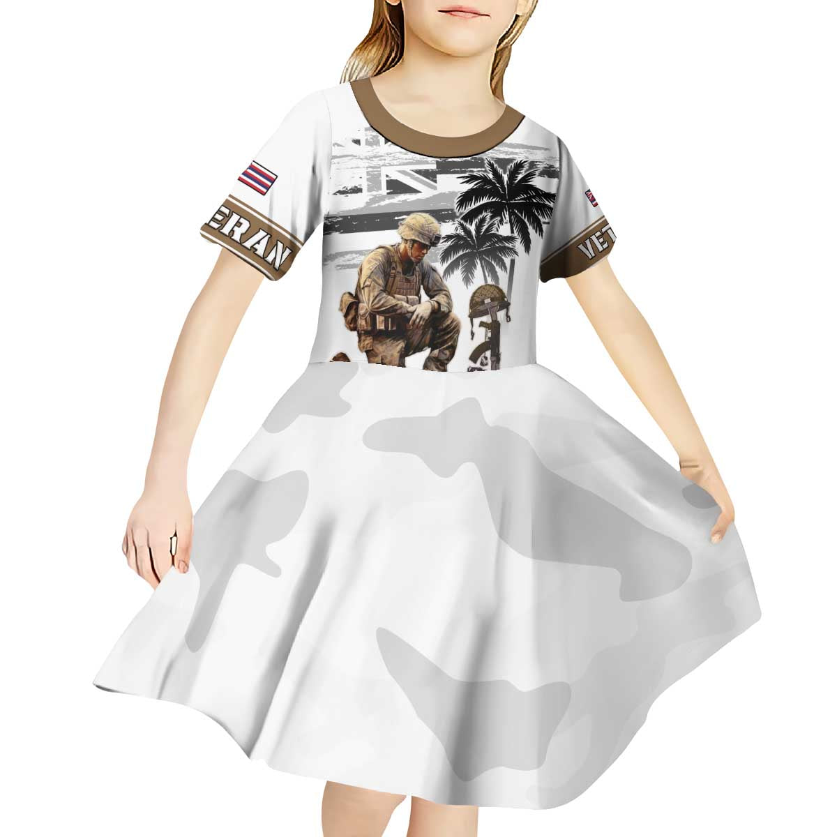 Hawaii Veterans Day Kid Short Sleeve Dress Honor The Fallen Flag Grunge Style LT05 - Polynesian Pride