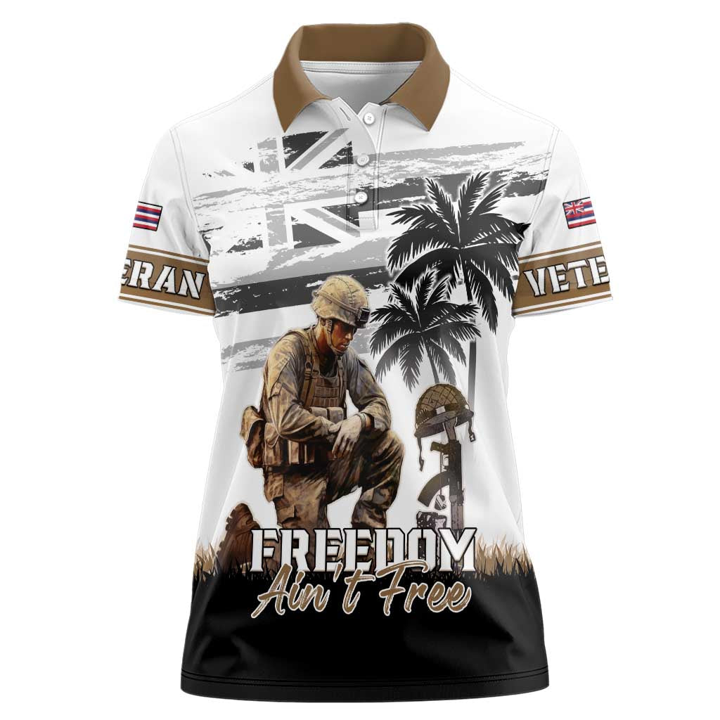 Hawaii Veterans Day Women Polo Shirt Honor The Fallen Flag Grunge Style LT05 Female White - Polynesian Pride