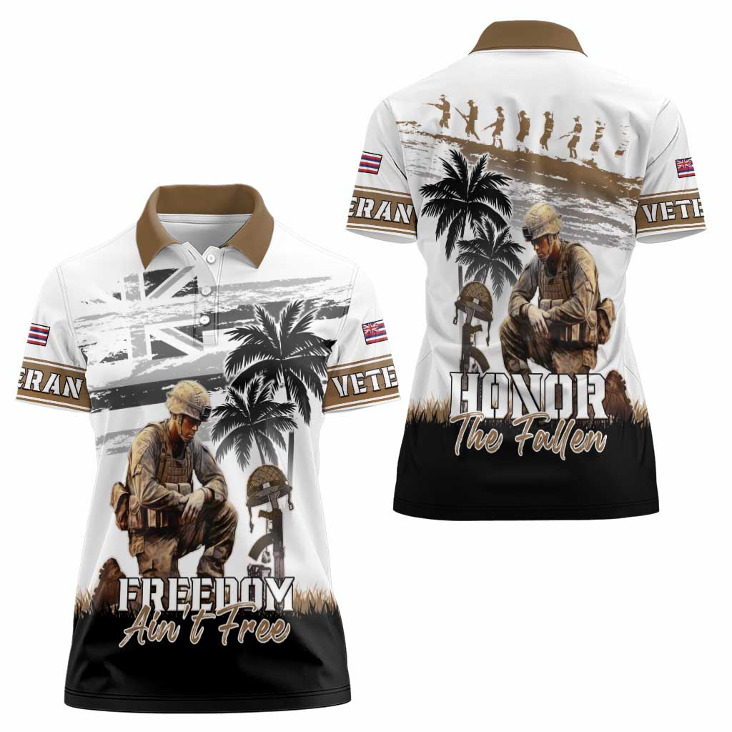 Hawaii Veterans Day Women Polo Shirt Honor The Fallen Flag Grunge Style LT05 - Polynesian Pride