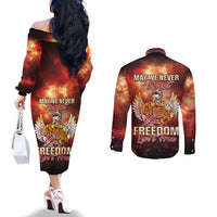 Hawaii Veterans Day Couples Matching Off The Shoulder Long Sleeve Dress and Long Sleeve Button Shirt May We Never Forget Freedom Isn't Free
