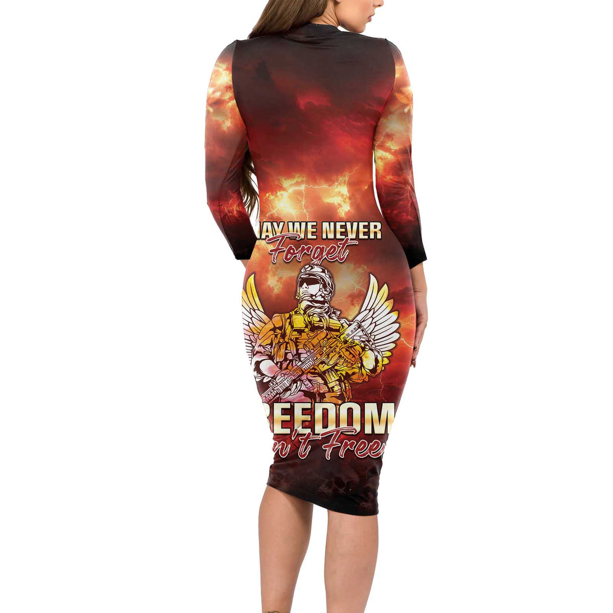 Hawaii Veterans Day Long Sleeve Bodycon Dress May We Never Forget Freedom Isn't Free LT05 - Polynesian Pride