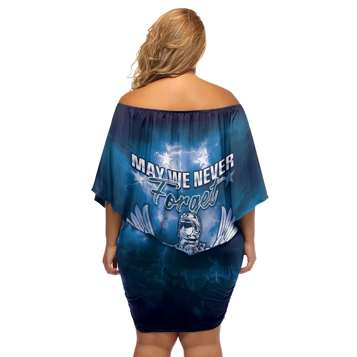 Federated States of Micronesia Veterans Day Family Matching Off Shoulder Short Dress and Hawaiian Shirt May We Never Forget Freedom Isn't Free