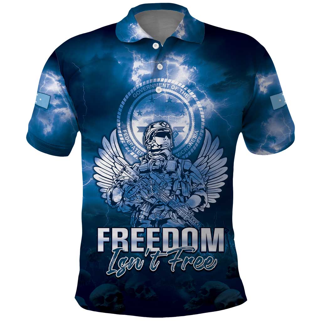 Federated States of Micronesia Veterans Day Polo Shirt May We Never Forget Freedom Isn't Free LT05 Blue - Polynesian Pride