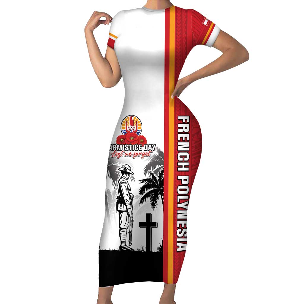 French Polynesia Armistice Day Family Matching Short Sleeve Bodycon Dress and Hawaiian Shirt Lest We Forget Flag Style