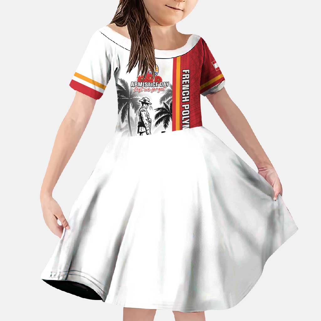 French Polynesia Armistice Day Family Matching Summer Maxi Dress and Hawaiian Shirt Lest We Forget Flag Style LT05 Daughter's Dress Red - Polynesian Pride