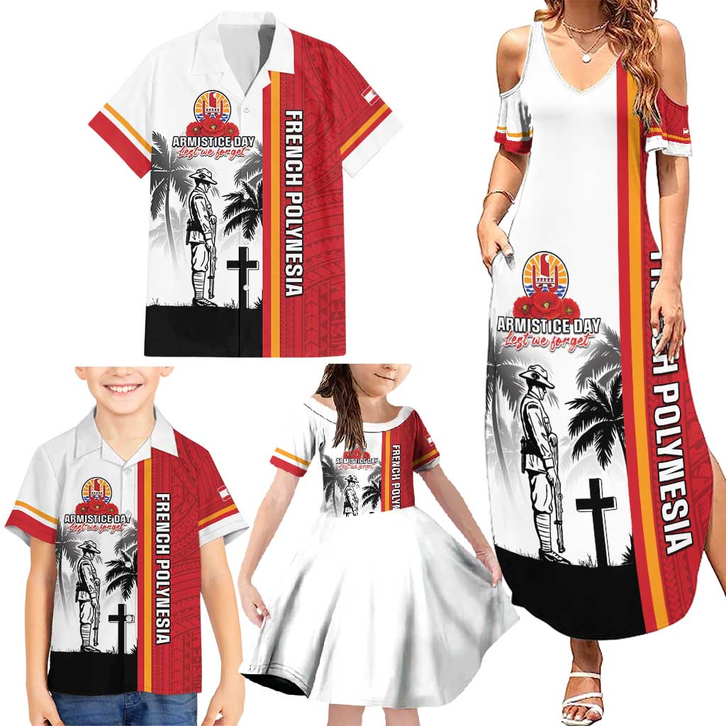 French Polynesia Armistice Day Family Matching Summer Maxi Dress and Hawaiian Shirt Lest We Forget Flag Style LT05 - Polynesian Pride
