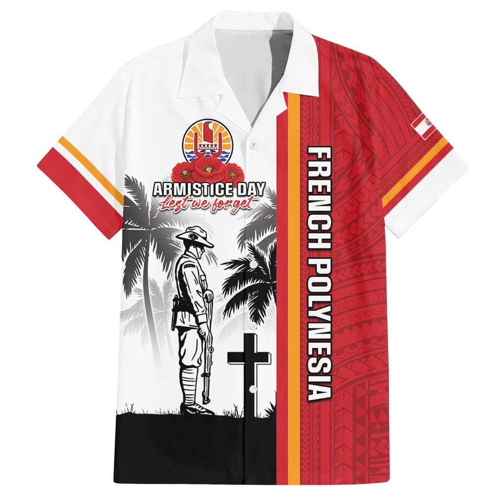 French Polynesia Armistice Day Family Matching Summer Maxi Dress and Hawaiian Shirt Lest We Forget Flag Style LT05 Dad's Shirt - Short Sleeve Red - Polynesian Pride