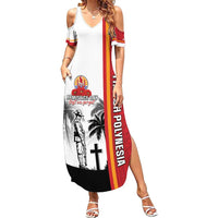 French Polynesia Armistice Day Family Matching Summer Maxi Dress and Hawaiian Shirt Lest We Forget Flag Style LT05 Mom's Dress Red - Polynesian Pride