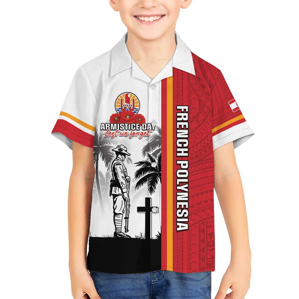 French Polynesia Armistice Day Family Matching Summer Maxi Dress and Hawaiian Shirt Lest We Forget Flag Style LT05 Son's Shirt Red - Polynesian Pride