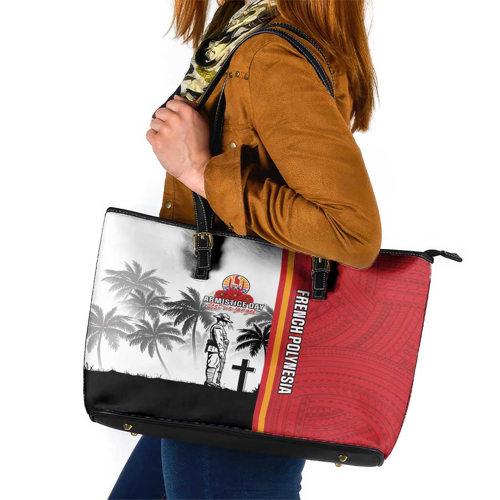 French Polynesia Armistice Day Leather Tote Bag Lest We Forget Flag Style