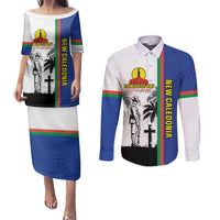 New Caledonia Armistice Day Couples Matching Puletasi and Long Sleeve Button Shirt Lest We Forget Flag Style LT05 Navy - Polynesian Pride