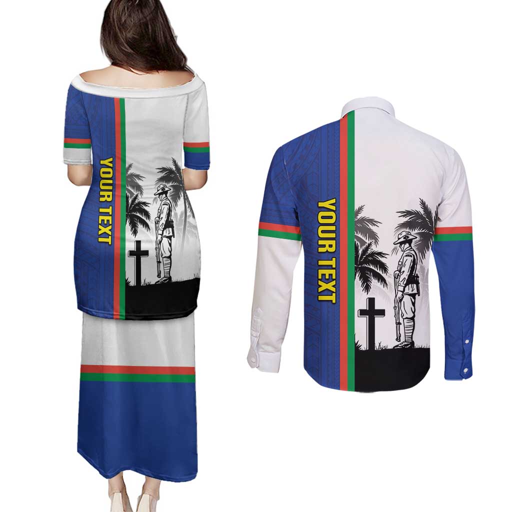 New Caledonia Armistice Day Couples Matching Puletasi and Long Sleeve Button Shirt Lest We Forget Flag Style LT05 - Polynesian Pride