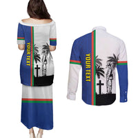 New Caledonia Armistice Day Couples Matching Puletasi and Long Sleeve Button Shirt Lest We Forget Flag Style LT05 - Polynesian Pride