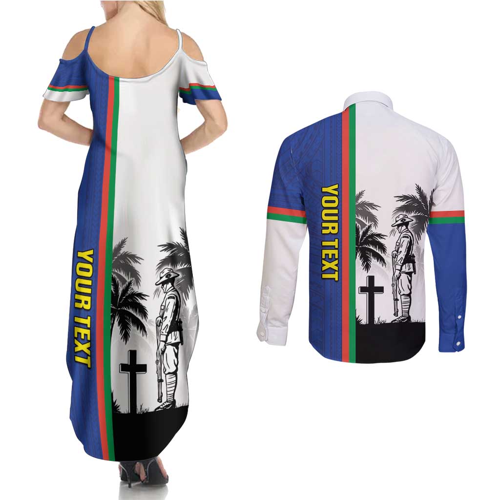 New Caledonia Armistice Day Couples Matching Summer Maxi Dress and Long Sleeve Button Shirt Lest We Forget Flag Style LT05 - Polynesian Pride