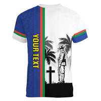 New Caledonia Armistice Day Women V-Neck T-Shirt Lest We Forget Flag Style LT05 - Polynesian Pride
