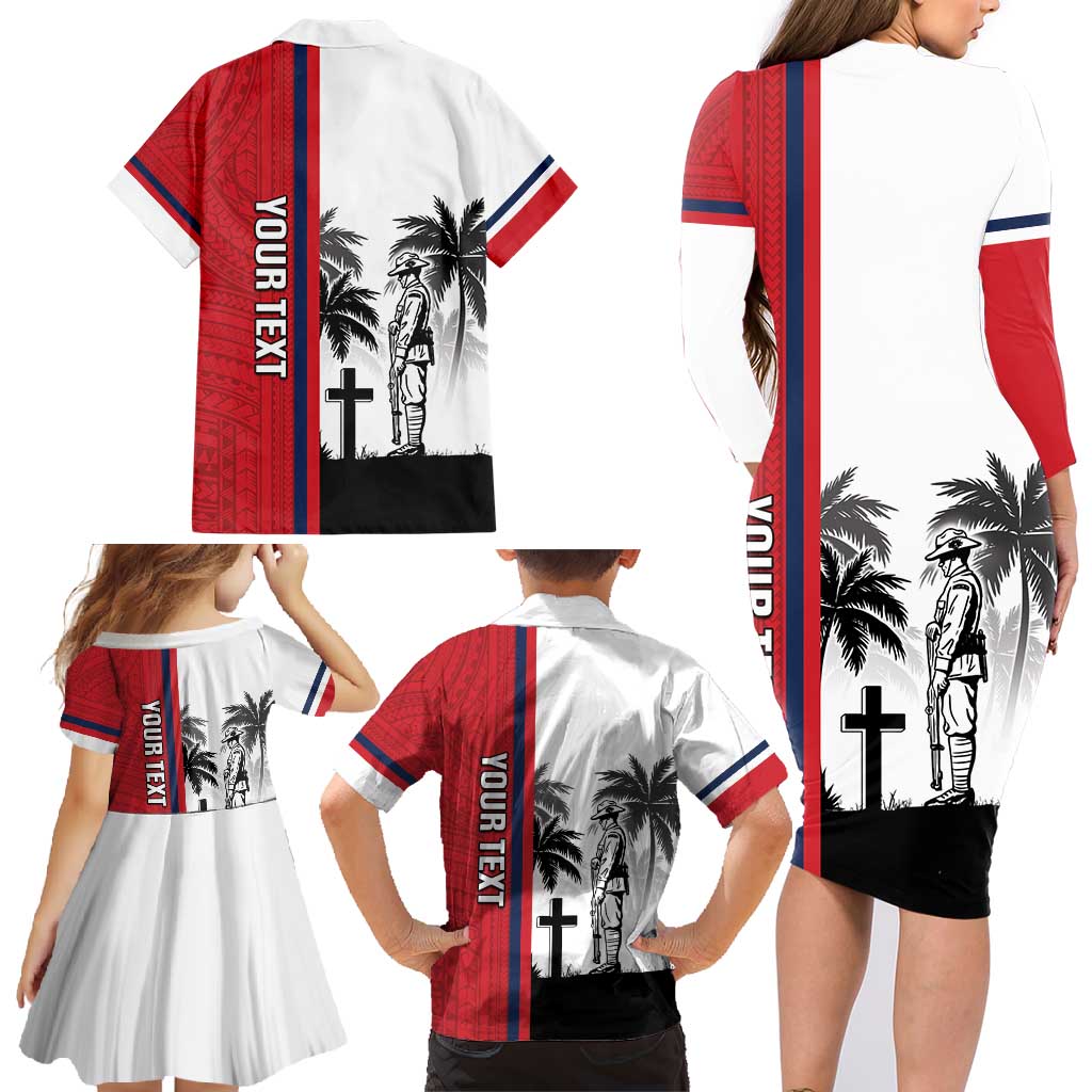 Wallis and Futuna Armistice Day Family Matching Long Sleeve Bodycon Dress and Hawaiian Shirt Lest We Forget Flag Style