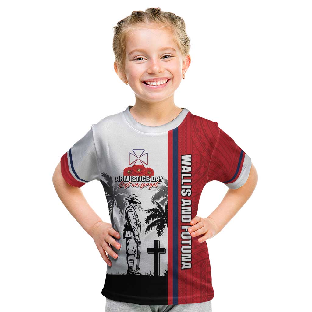 Wallis and Futuna Armistice Day Kid T Shirt Lest We Forget Flag Style LT05 White - Polynesian Pride