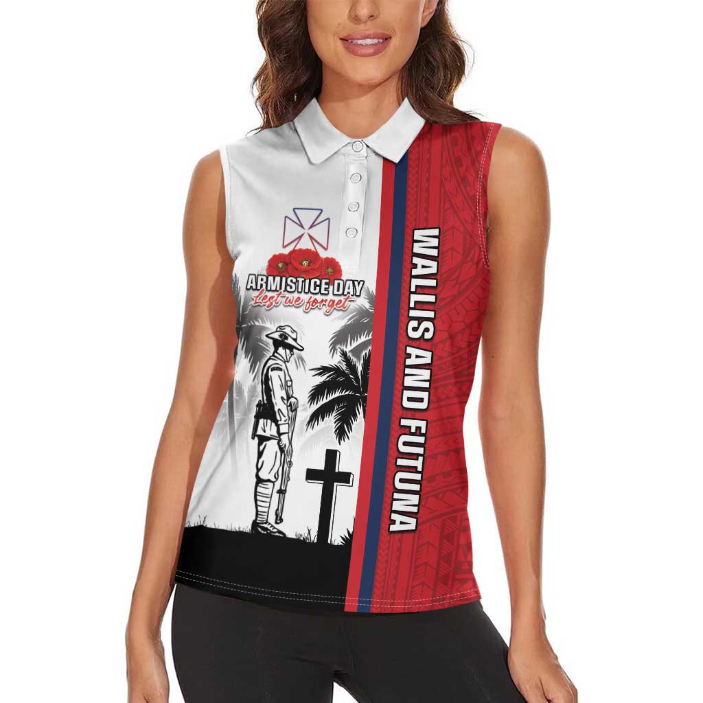 Wallis and Futuna Armistice Day Women Sleeveless Polo Shirt Lest We Forget Flag Style
