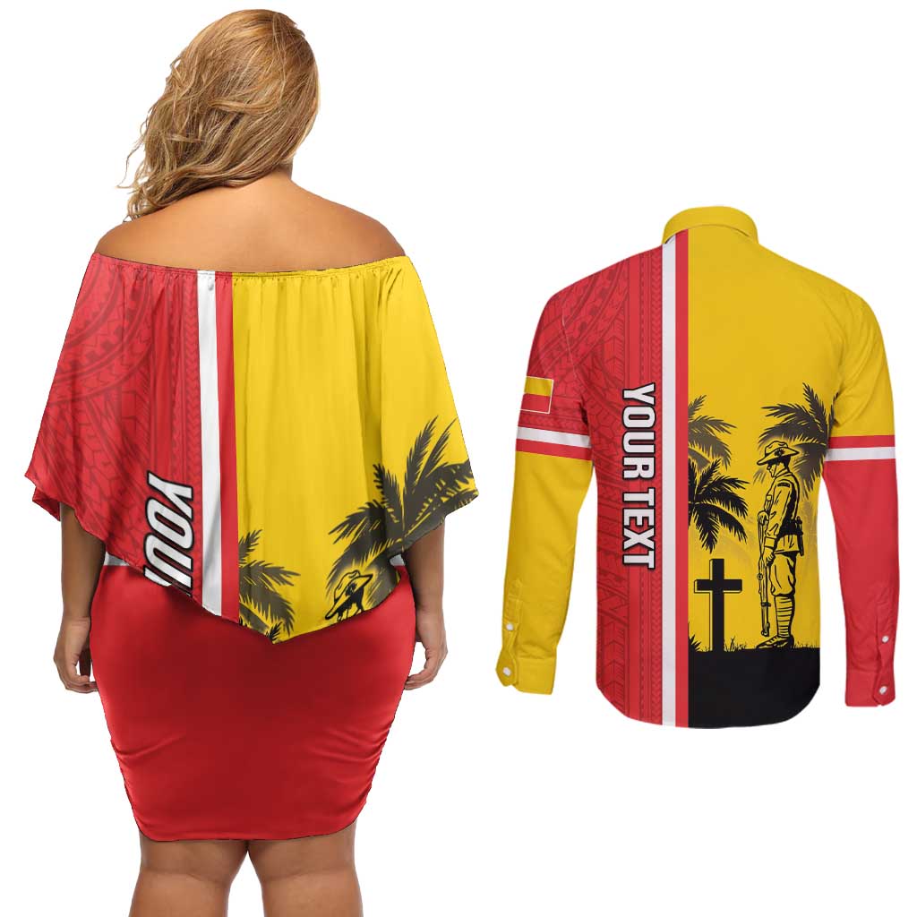 Marquesas Islands Armistice Day Couples Matching Off Shoulder Short Dress and Long Sleeve Button Shirt Lest We Forget Flag Style LT05 - Polynesian Pride