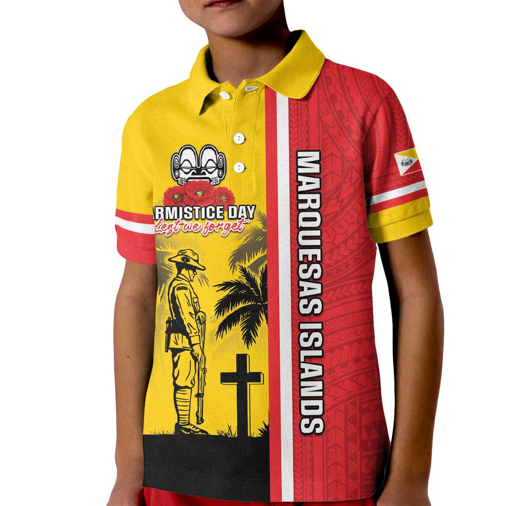 Marquesas Islands Armistice Day Kid Polo Shirt Lest We Forget Flag Style LT05 Kid Yellow - Polynesian Pride