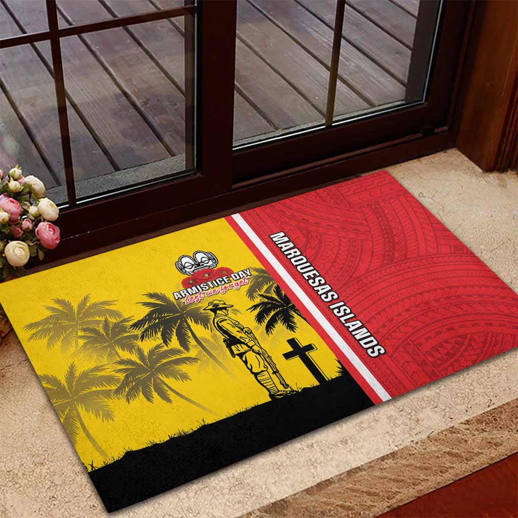 Marquesas Islands Armistice Day Rubber Doormat Lest We Forget Flag Style LT05 - Polynesian Pride