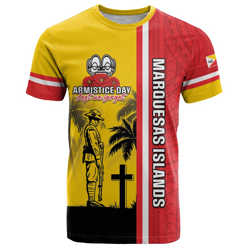 Marquesas Islands Armistice Day T Shirt Lest We Forget Flag Style LT05 Yellow - Polynesian Pride