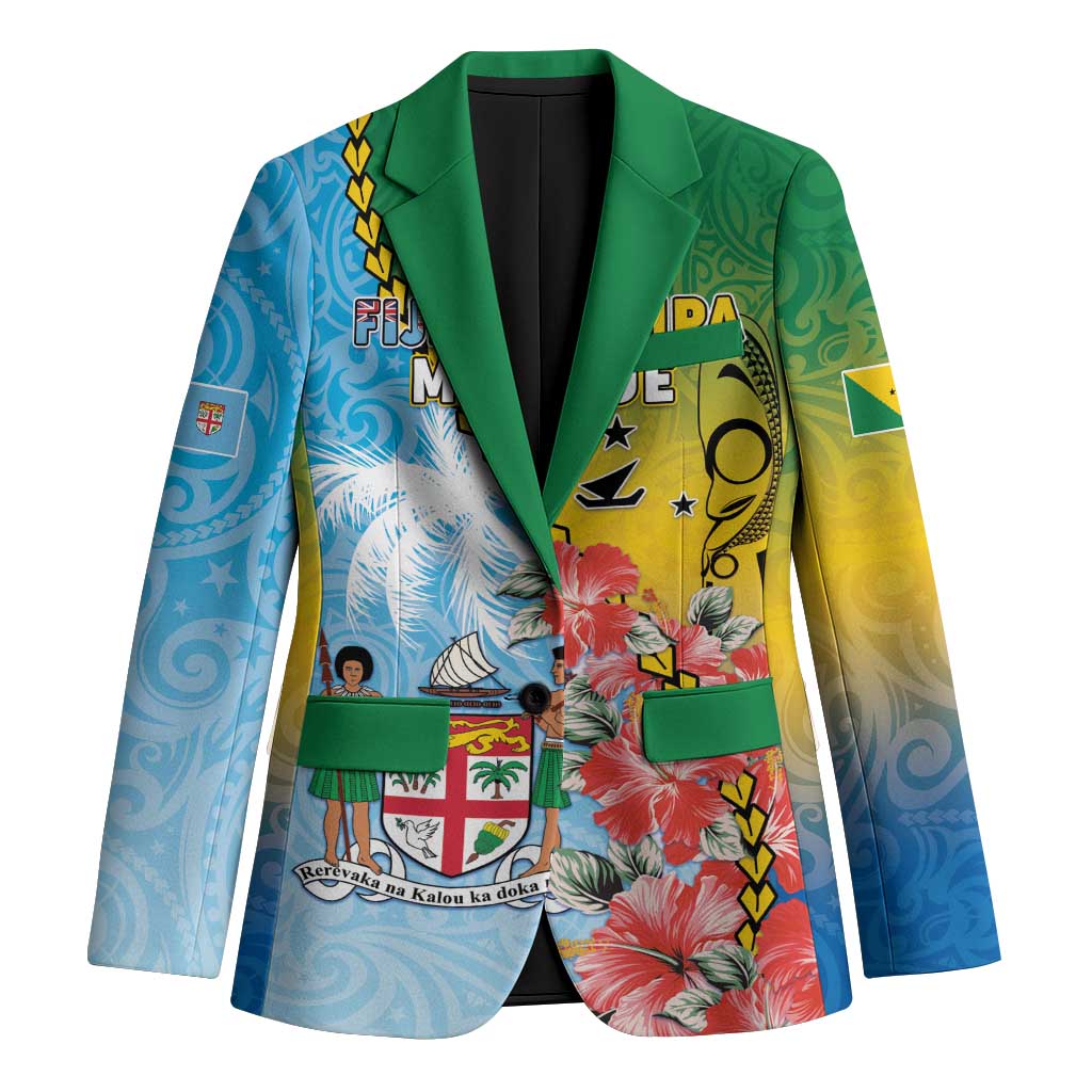 Personalised Malampa Fiji Day Blazer Tribal Pattern With Tropical Flowers - Polynesian Pride