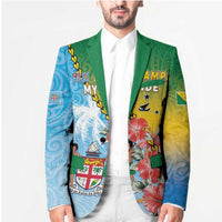 Personalised Malampa Fiji Day Blazer Tribal Pattern With Tropical Flowers - Polynesian Pride