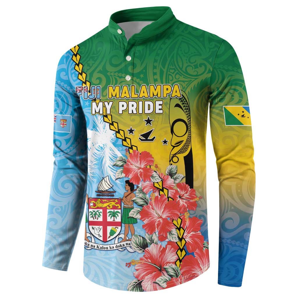 Personalised Malampa Fiji Day Button Sweatshirt Tribal Pattern With Tropical Flowers - Polynesian Pride