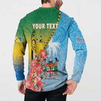 Personalised Malampa Fiji Day Button Sweatshirt Tribal Pattern With Tropical Flowers - Polynesian Pride