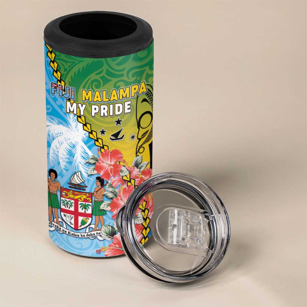 Personalised Malampa Fiji Day 4 in 1 Can Cooler Tumbler Tribal Pattern With Tropical Flowers - Polynesian Pride