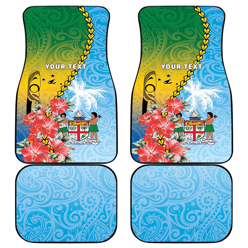 Personalised Malampa Fiji Day Car Mats Tribal Pattern With Tropical Flowers - Polynesian Pride