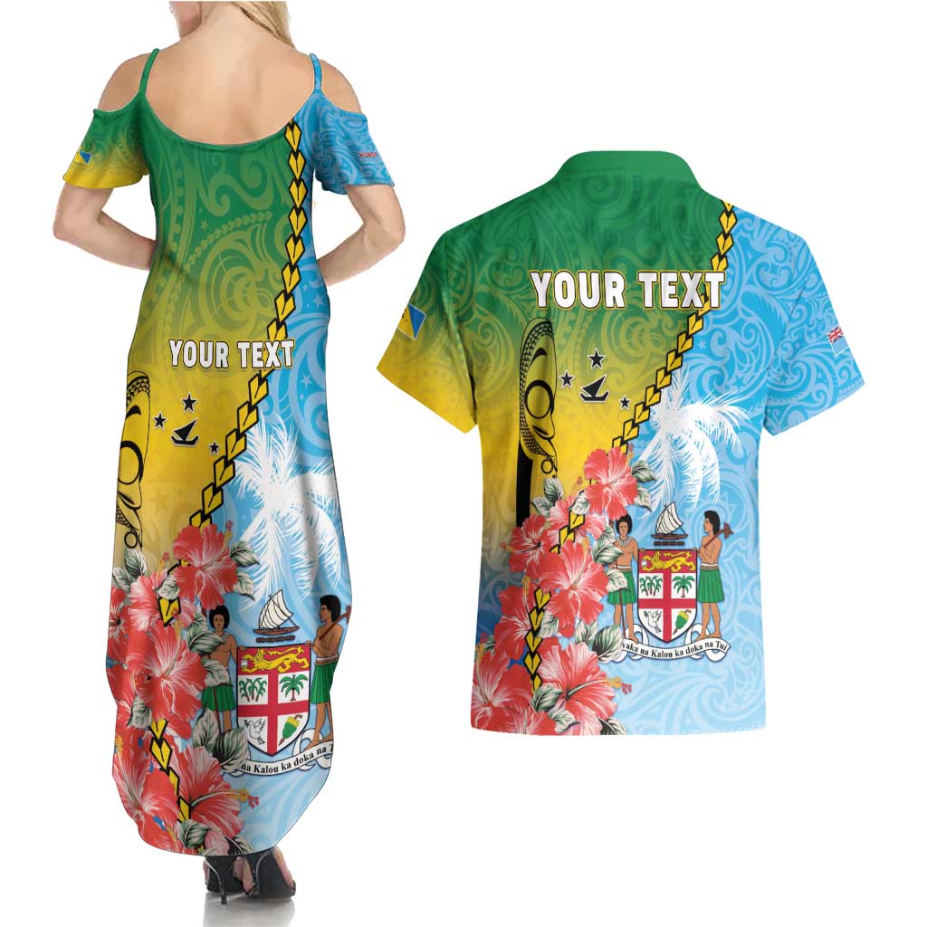 Personalised Malampa Fiji Day Couples Matching Summer Maxi Dress and Hawaiian Shirt Tribal Pattern With Tropical Flowers - Polynesian Pride