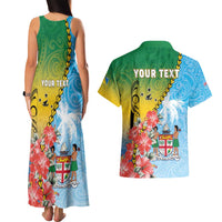 Personalised Malampa Fiji Day Couples Matching Tank Maxi Dress and Hawaiian Shirt Tribal Pattern With Tropical Flowers - Polynesian Pride