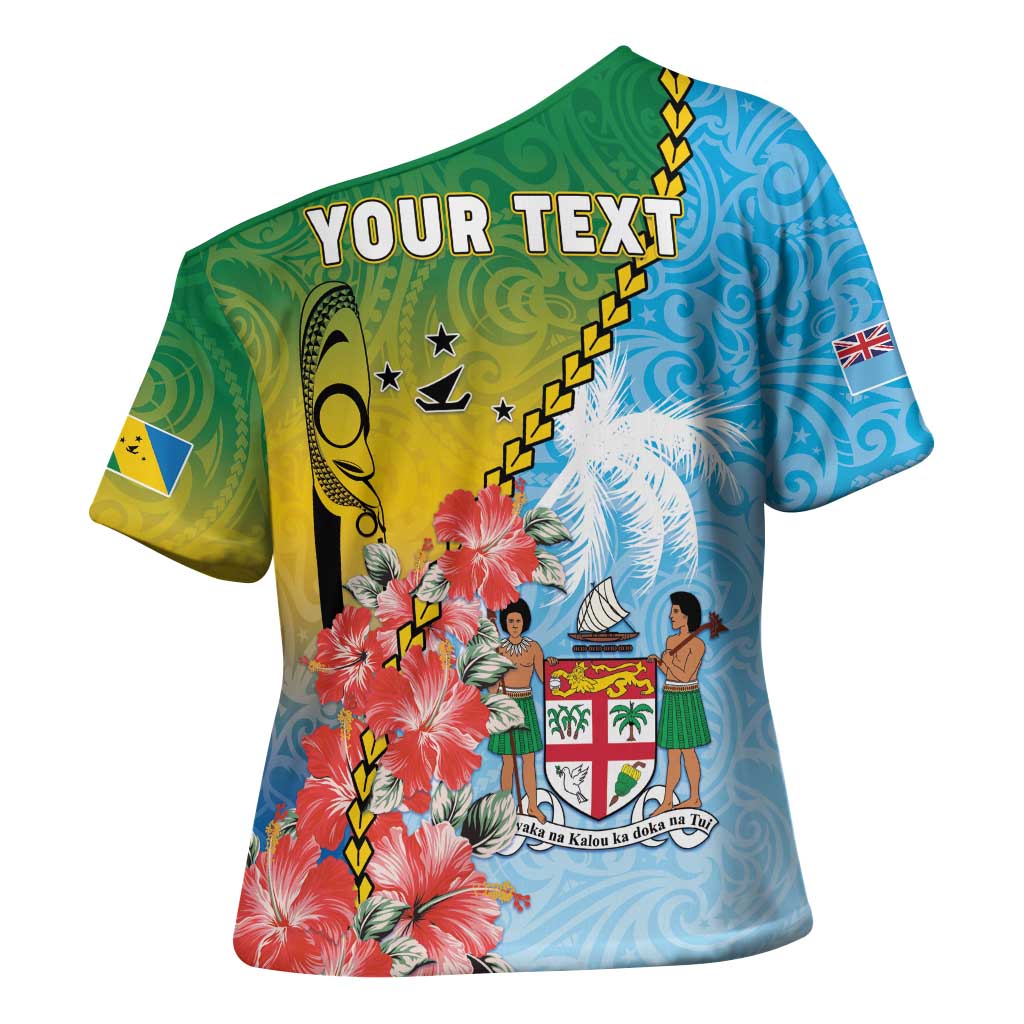 Personalised Malampa Fiji Day Cross Shoulder Shirt Tribal Pattern With Tropical Flowers - Polynesian Pride